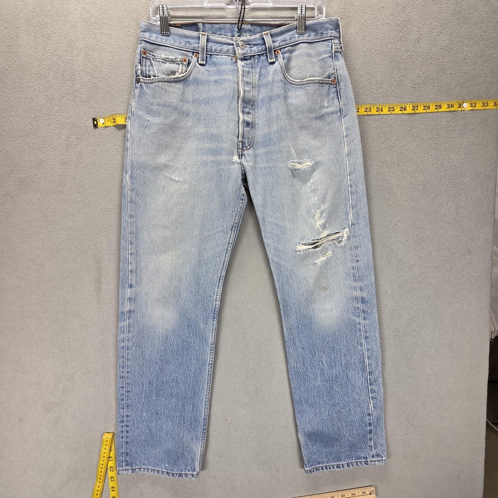 VTG Levis 501 Jeans Mens Blue Valencia 555 Altered Hem Made in USA Fits 30x29
